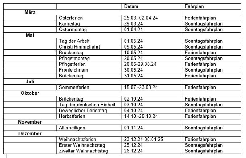 Ferien, Feiertage und bewegliche Ferientage 2024 Informationen zum ÖPNV Kreisverwaltung